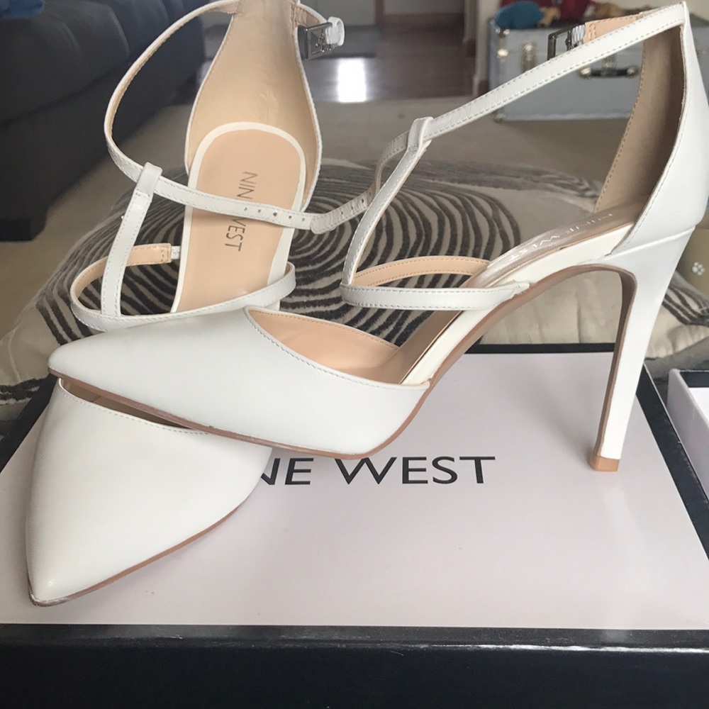 Brand new, never worn white strap heels